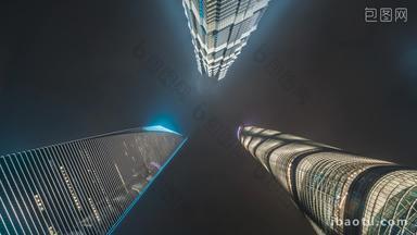 上海金茂大厦东方明珠广播电视塔上海中心大厦夜景仰拍固定延时摄影